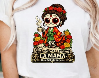 La Jefa Sugar Skull PNG, Dia De Los Muertos Mama, Floral Skeleton Woman, Latina Gothic Design Digital Download