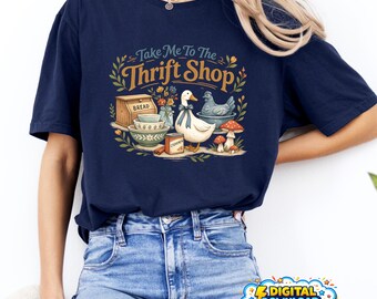 Llévame a la tienda de segunda mano PNG Vintage Thrifting Estética Pato Cottagecore Gráfico Retro Mercado Descarga digital Archivo