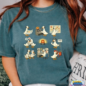 Oca sciocca Operatore del 911 Operatore di chiamata di emergenza Divertente PNG Download digitale Oca carina Cuffie Operatore di emergenza Design umoristico