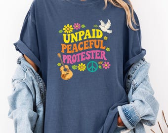 Manifestante pacífico no remunerado, diseño retro hippie de protesta png, movimiento pacifista antibélico, gráfico digital para descargar e imprimir