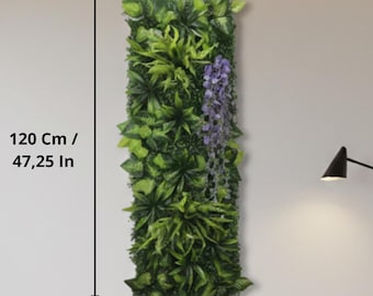 Faux Moss Wall Art with Driftwood - Large Greenery Panel, Biophilic Decor