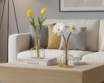 Geometrische metalen knopvaas - modern tafeldecor, hydrocultuur plantenstandaard