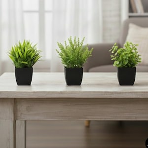 Mini pianta artificiale - Vaso nero moderno, verde da scrivania (18 cm / 7,08 pollici di altezza)