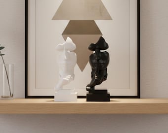 Silence is Golden abstracte maskersculptuur - modern woondecoratiebeeldje - zwart-wit beeld denker