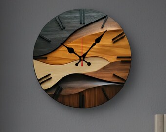 Stille houten wandklok - 10 inch Nordic Wave Design