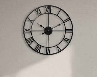Grote metalen skeletwandklok - antieke gouden Romeinse cijfers, stille klok van 40 cm