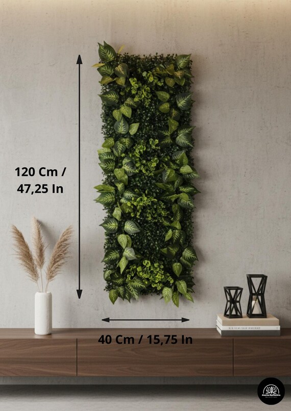 Faux Moss Wall Art with Driftwood - Large Greenery Panel, Biophilic Decor