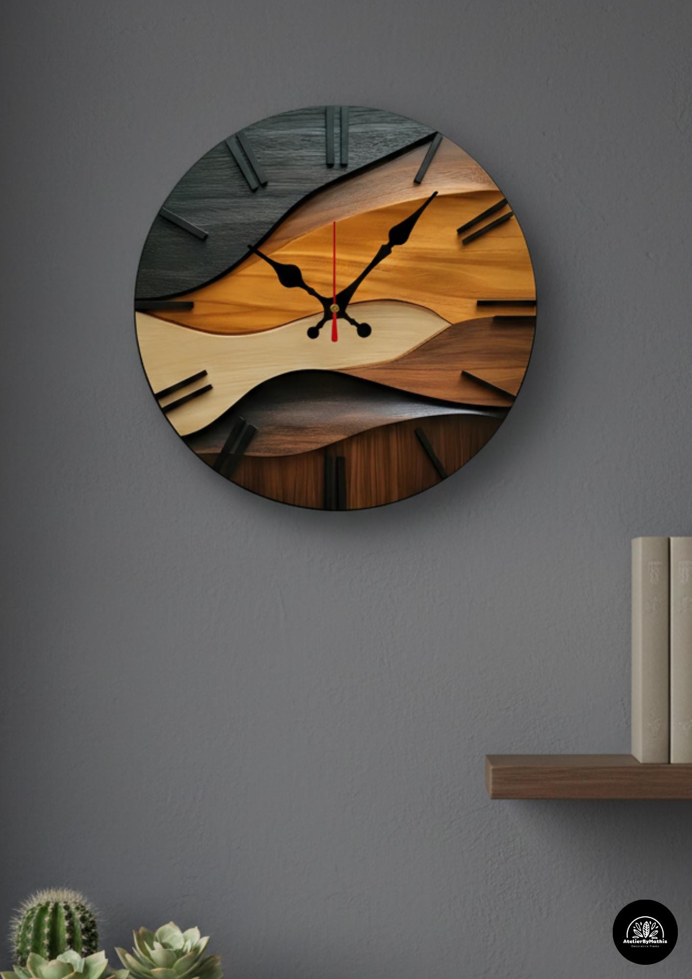 Silent Wooden Wall Clock - 10 Inch Nordic Wave Design - Etsy