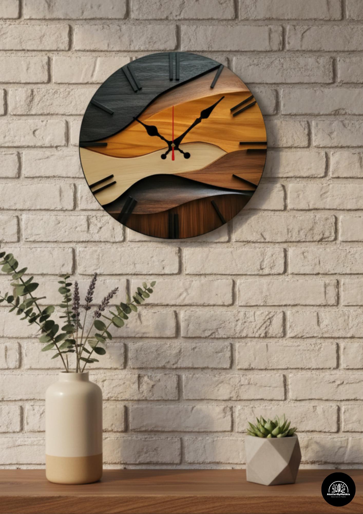 Silent Wooden Wall Clock - 10 Inch Nordic Wave Design - Etsy