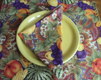 Tropical fruit cloth napkins, dinner napkins, lunch  or breakfast napkins, picnics too, generous size individually priced