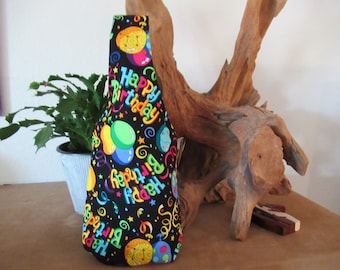 Happy Birthday   Wine caddy  wine tote, wine bag, gift bag  hostess gift,