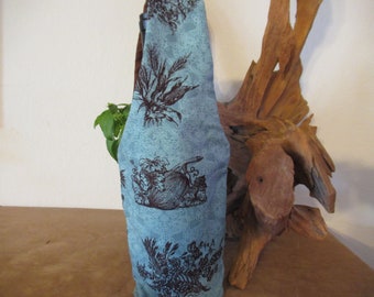 Fall napkins and wine tote  in aqua and brown, Thanksgiving napkins, dinner napkins thanksgiving wine tote