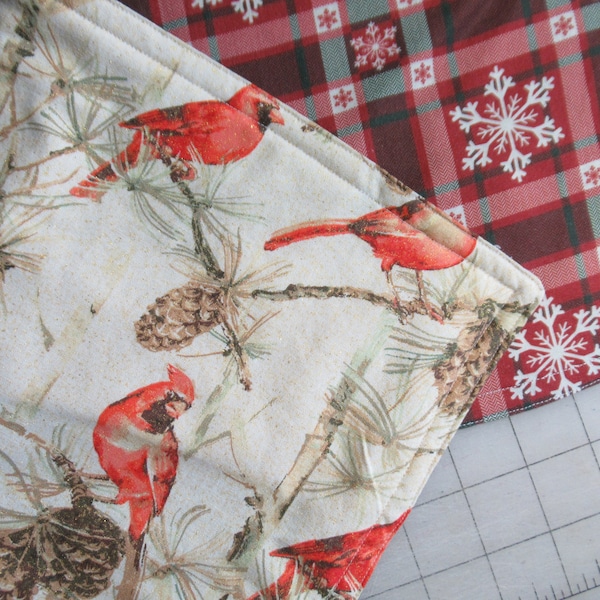 toilet tank cover,  shelf runner   Red Cardinals reverse to snowflakes