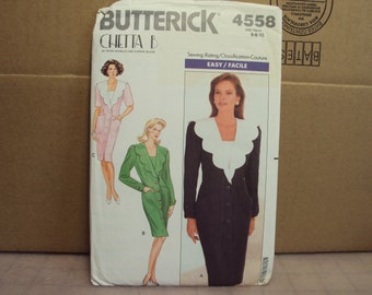 dress with wide scalloped collar, buttons up front,  butterick 4558, design bu chetta b in 1990