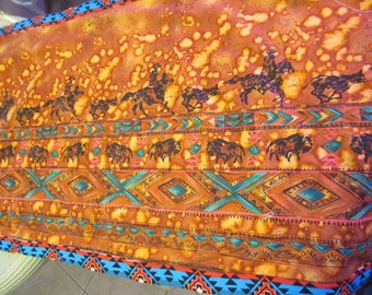 Southwest Table Runner, Cowboys and buffalo reverses to terracotta color