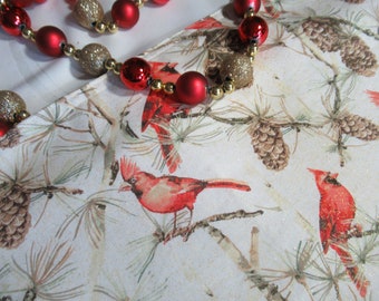 cardinals  table runner 42" by 15"  winter table scape, buffet table, fireplace place mantle