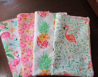 Tropical Napkin set,  flamingos, pineapples, flowers  sold in sets of 4 or 8  four different designs