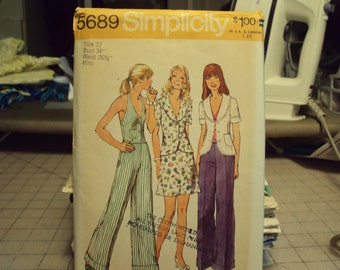 Unlined jacket, vest, pants and mini shirt in Simplicity 5689--early 1973 style  pattern uncut