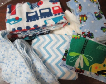 Flannel   Fabric scraps for scrap quilting, fussy cutting, slow stitching==trains, chevron, Polka dots