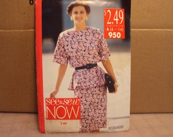 Womens dress pattern, two piece dress, See and Sew 950, pattern uncut