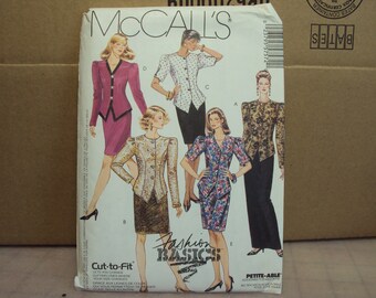womens suit, dressy suit, two piece dress, short or long skirt, McCalls 5757, retro style 1990s, pattern uncut