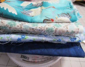 Blue print fabric scraps  crane fabric is 12" by 11"  largest6 piece is 12 by 42"    6 pieces  cotton fabric