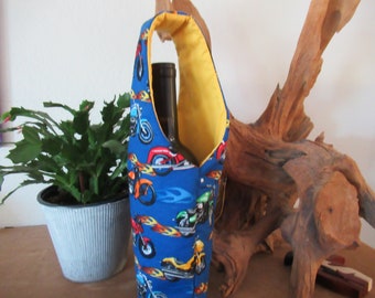 Motorcycle Wine caddy  wine tote, wine bag, gift bag, spirit tote, hostess gift