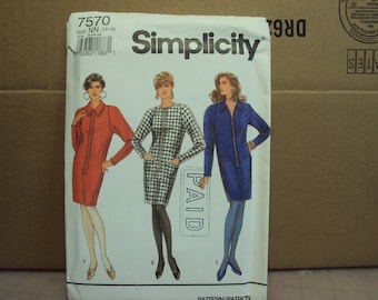 straight dress with zipper front, simplicity 7570, paper pattern uncut