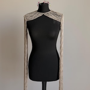 Épaulettes champagne cappuccino avec franges de 80 cm (31,5 po.), bijoux d'épaule en perles, pièce d'épaule festival, tenue Burning Man image 7