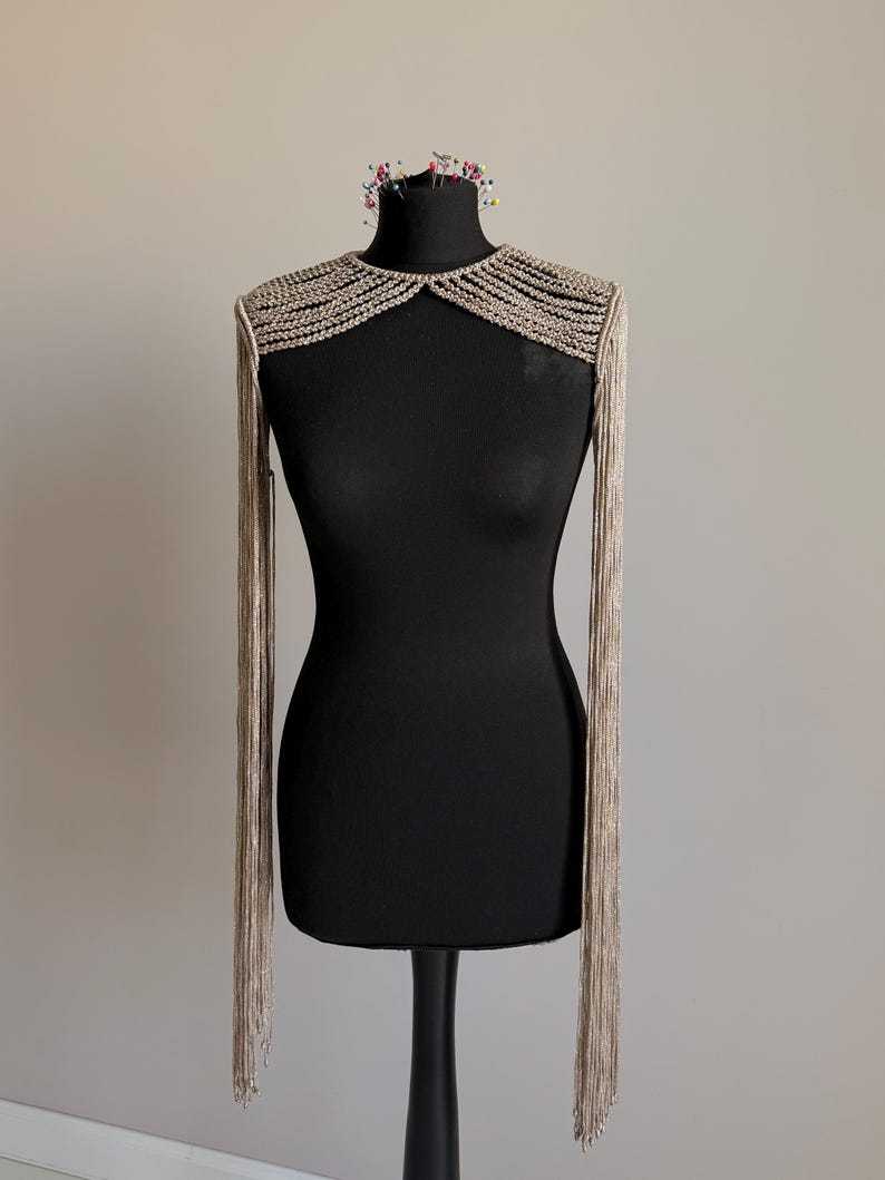 Épaulettes champagne cappuccino avec franges de 80 cm (31,5 po.), bijoux d'épaule en perles, pièce d'épaule festival, tenue Burning Man image 7