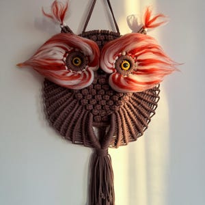Makramee Eule Wandbehang braun Boho Decor 35 x 30 cm