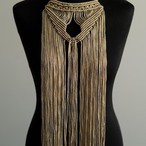 Burgundy/GOLD Macrame Statement Necklace with Glitter | Long Fringe Boho Collar | 60 cm Fiber Jewelry