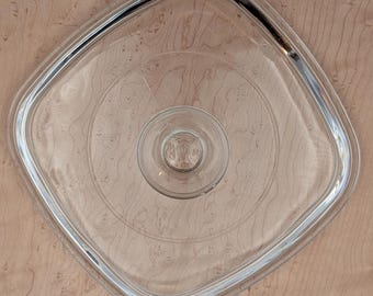 Vintage Pyrex A-7-C square glass replacement lid for Corning Ware casseroles.