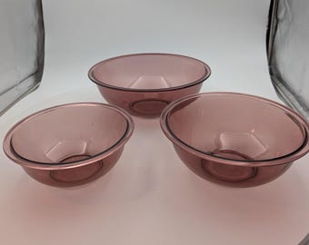 Set di 3 ciotole da miscelazione vintage PYREX color mirtillo/viola.