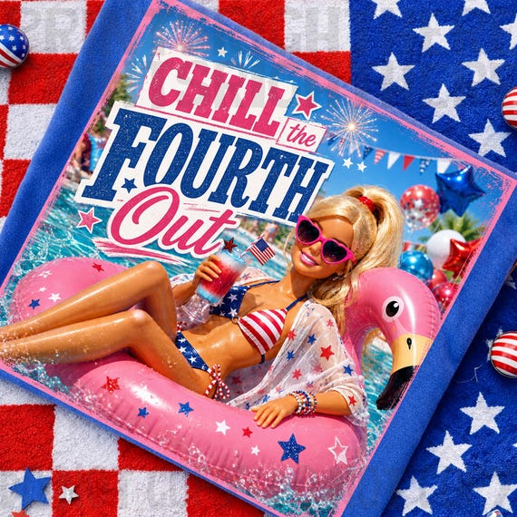 Chill the Fourth Out PNG,Funny Doll 4th of july png,Funny Patriotic doll Ice Drink Coffee,Independence Day,Retro USA Vibes,doll Summer PNG