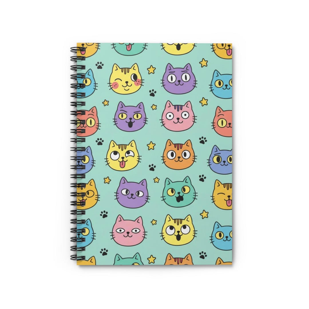Pastel Cartoon Cats Spiral Notebook | Ruled Line - Etsy