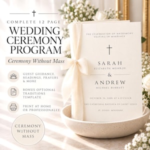 Catholic Wedding Program Without Mass Template, 12 Page Catholic Ceremony Program, Editable Canva Wedding Booklet