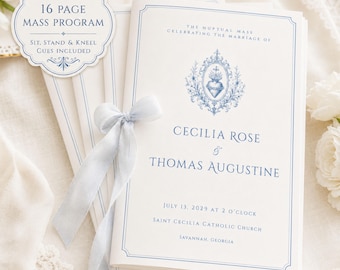 Catholic Wedding Mass Program, 16 Page Nuptial Mass Booklet, Editable Canva Template, US Letter and A4 Size Included
