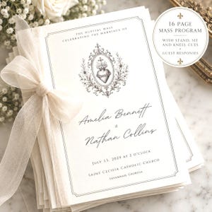 Catholic Wedding Mass Program Template, 16 Page Nuptial Mass Booklet, Editable Canva Wedding Program, Sit Stand Kneel Cues