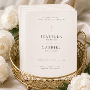 Catholic Wedding Program Template, Editable Canva Mass Program, Folded Bifold Ceremony Program, Classic Cross Aurelia, 5.5x8.5 A5