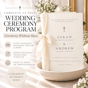 Catholic Wedding Program Without Mass Template, 12 Page Catholic Ceremony Program, Editable Canva Wedding Booklet