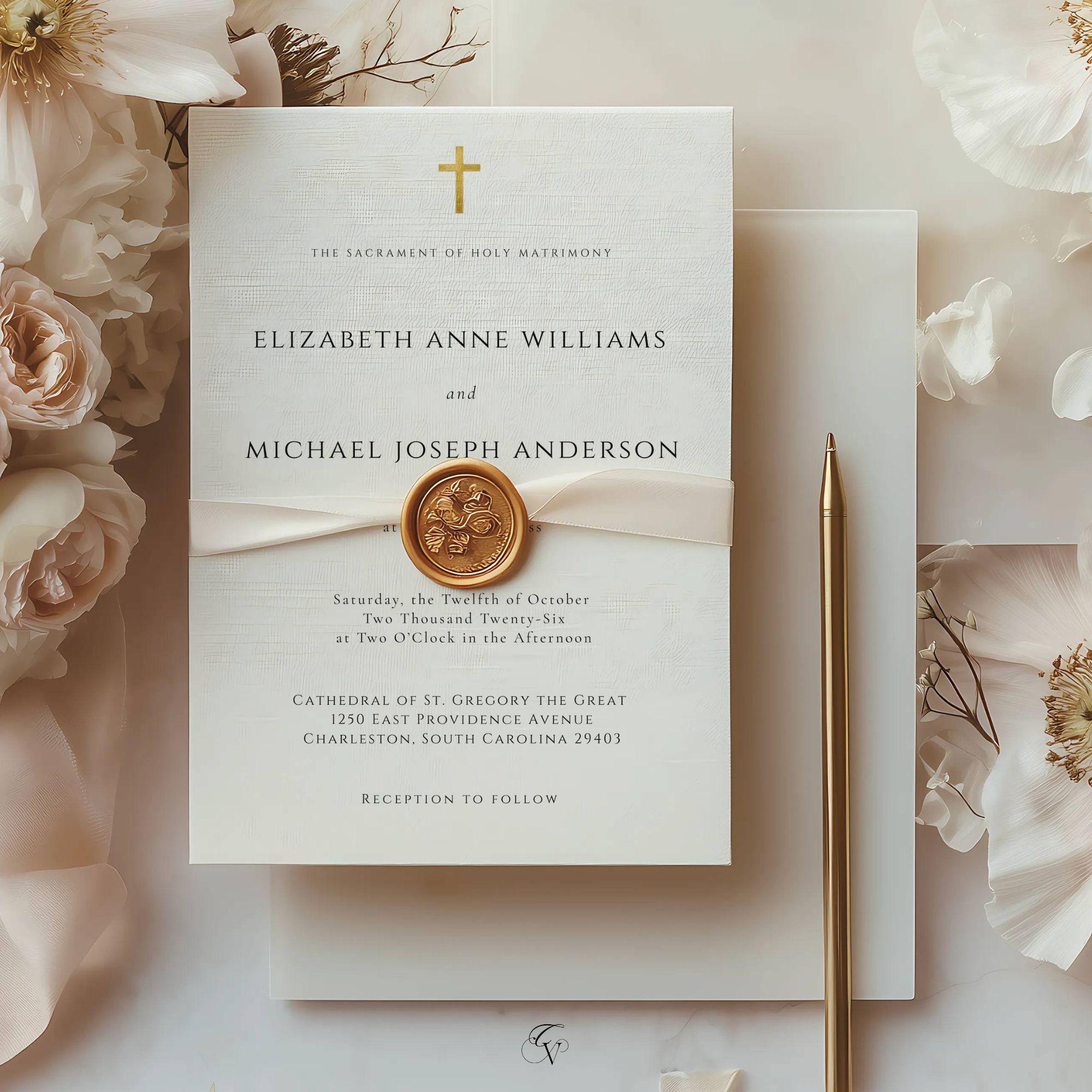 Catholic Wedding Invitation Template | Traditional Church Nuptial Mass Catholic Wedding Invitation Template | Traditional Church Nuptial Mass