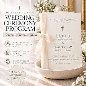 Catholic Wedding Program Without Mass Template, 12 Page Catholic Ceremony Program, Editable Canva Wedding Booklet