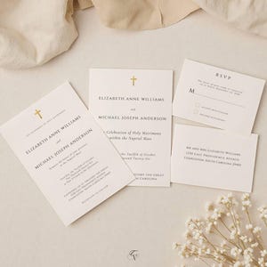 Faire-part de mariage catholique et programme de messe | Suite complète de la messe nuptiale avec RSVP | Modèle de toile modifiable