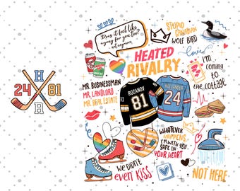 Rivalidad acalorada PNG, sellos de romance de hockey, archivo de descarga digital de 16 x 18 pulgadas, 300 DPI