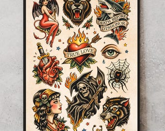 Traditional Tattoo Flash Print | Old School American Tattoo Art