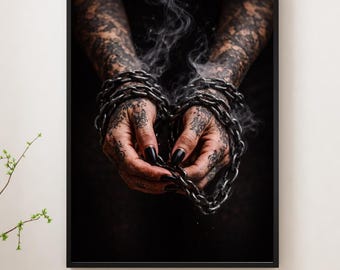 Chains to Smoke Art Print – Dark Gothic Tattoo, Symbolic Freedom