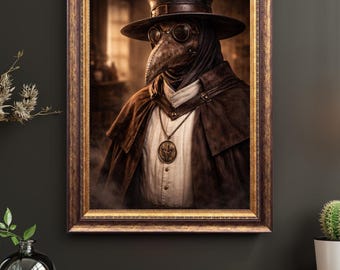 Realistic Plague Doctor Print: Gothic Dark Academia Wall Art, Medieval Medical Poster
