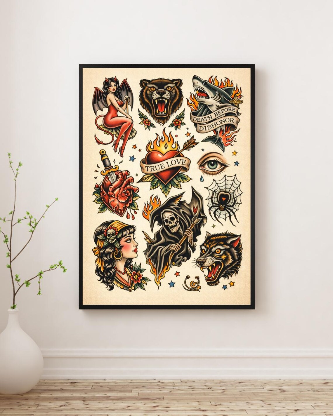 Traditional Tattoo Flash Print | Old School American Tattoo Art - Etsy