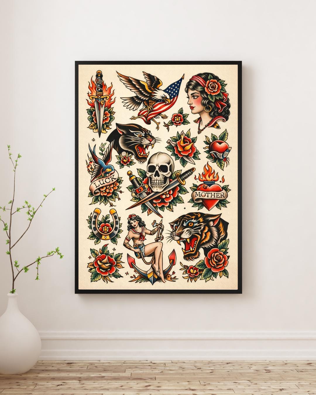 Traditional Tattoo Flash Print | Old School American Tattoo Art - Etsy